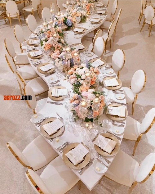 Party Wedding Table Gold Silver Stainless Steel Plating Marble Glass Desktop Glass Luxury Combination Banquet Table