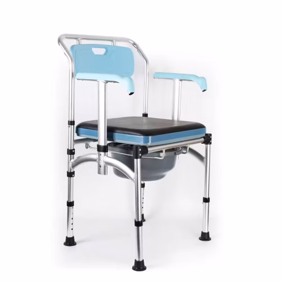 Sedia da toilette portatile pieghevole in acciaio con struttura cromata e bracciolo fisso
